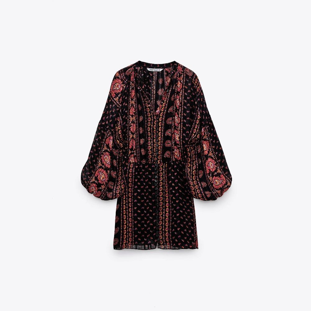 NWT Zara black paisley print boho mini dress, S - Picture 5 of 10